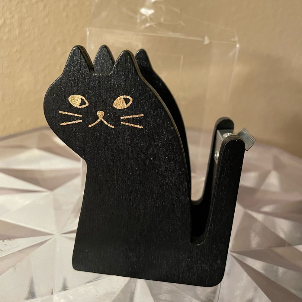 Black cat Gold Painted Eyes Wood Tape Dispenser CUTEEE!